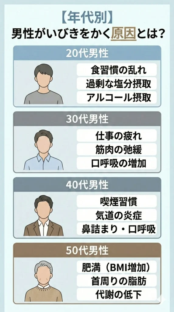 【年代別】男性がいびきをかく原因とは？