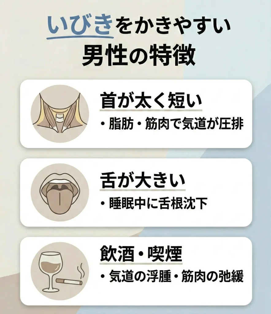 男性でいびきをかきやすい人の特徴・体型とは？