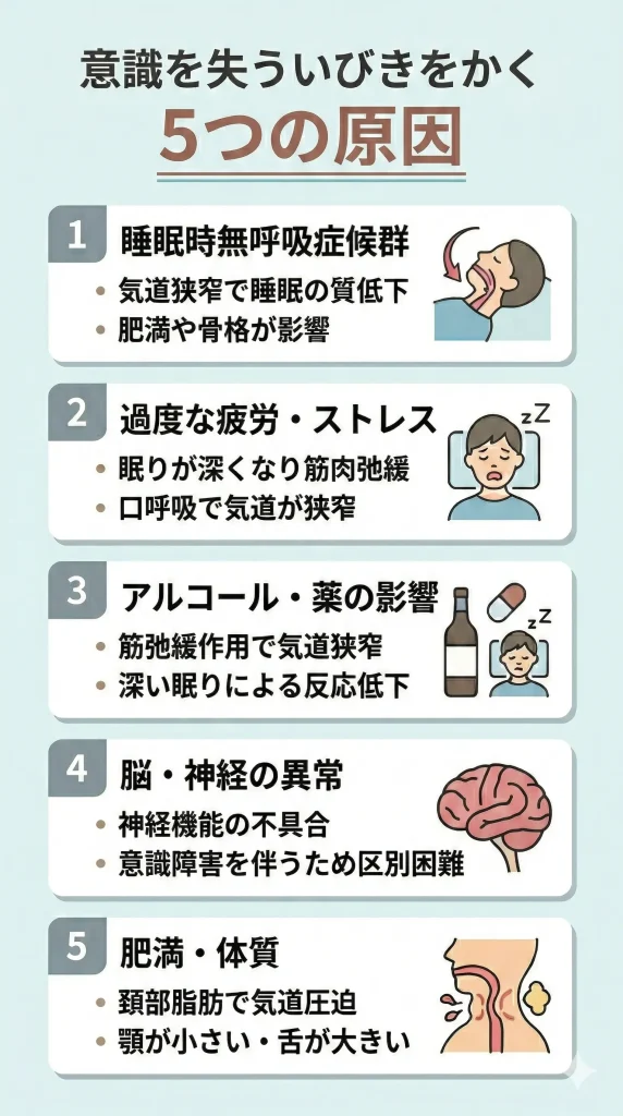 意識を失ういびきをかく場合に考えられる5つの原因