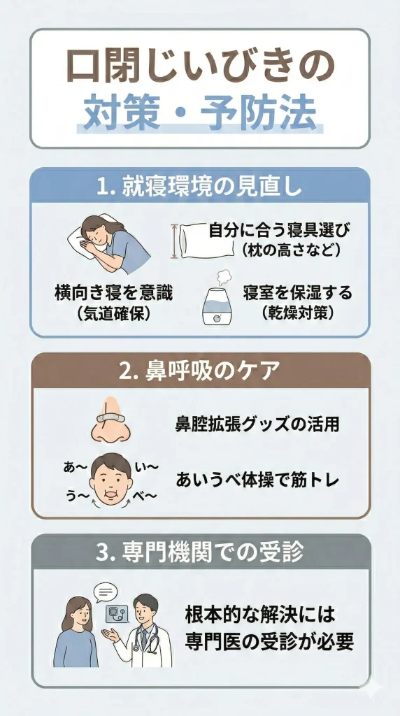 口閉じてるのにいびきが出るときの対処法・予防策
