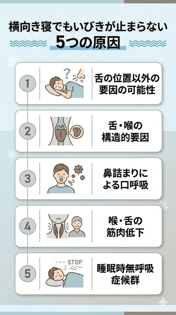 横向きでもいびきが止まらない理由とは？考えられる5つの原因