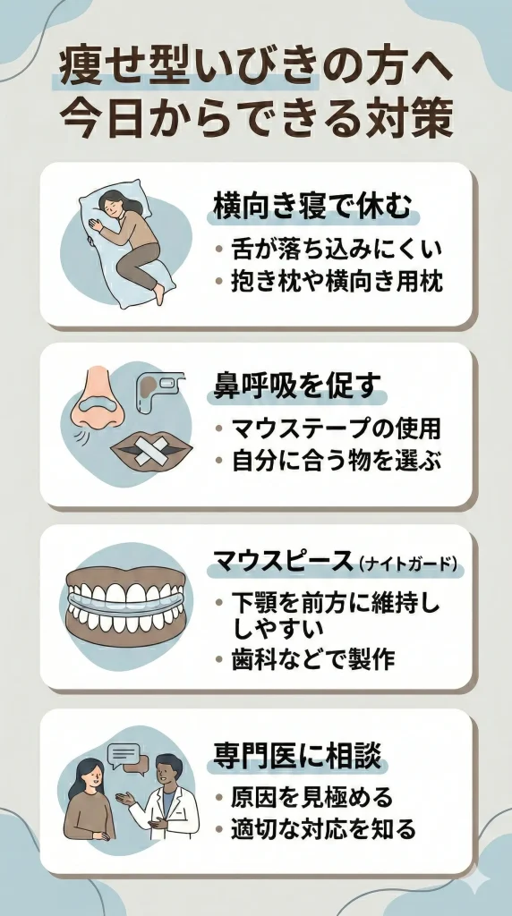 痩せているのにいびきがひどい方におすすめ！今日からできる対策