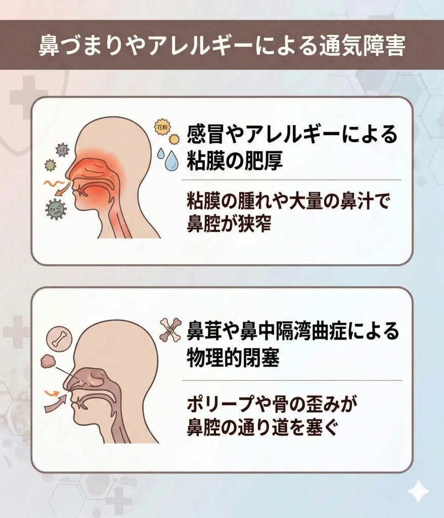 鼻づまりやアレルギーによる通気障害