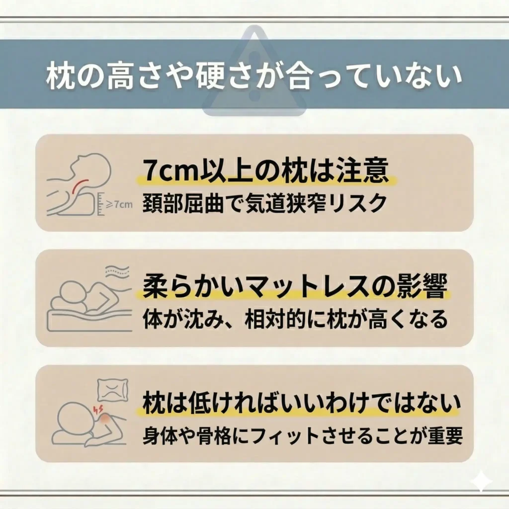 枕の高さや硬さが合っていない