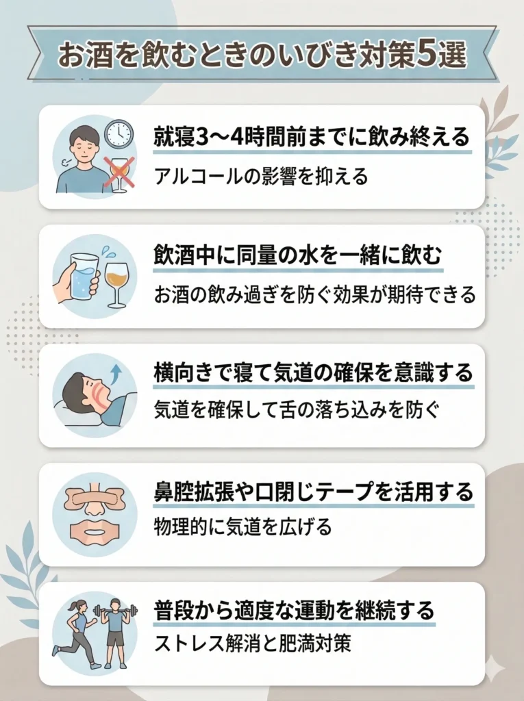 お酒を飲む時のいびき対策5選