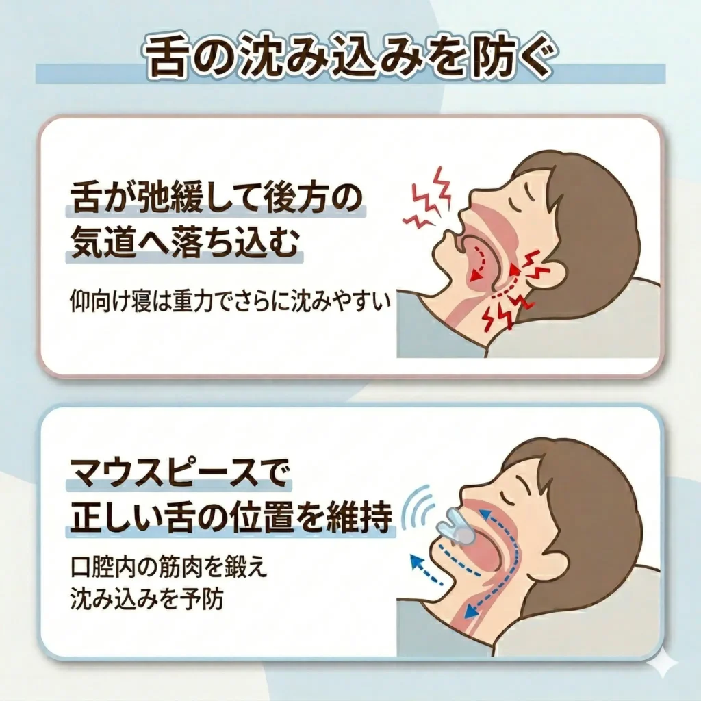 舌の沈み込みを防ぐ