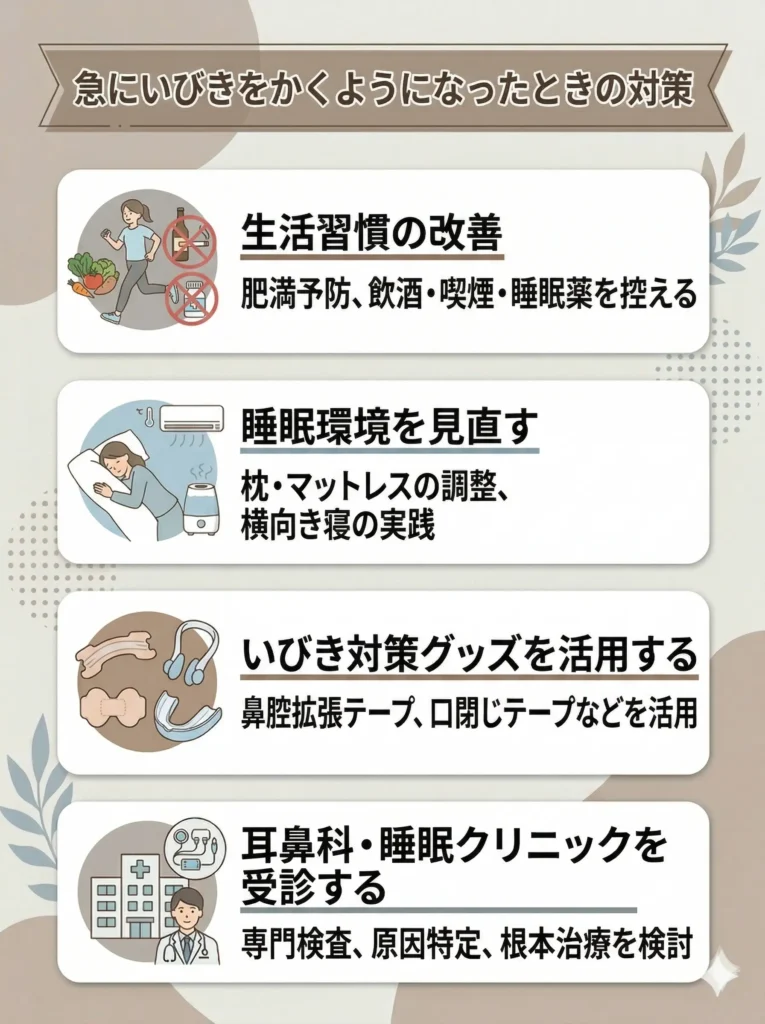 急にいびきをかくようになったときの対策