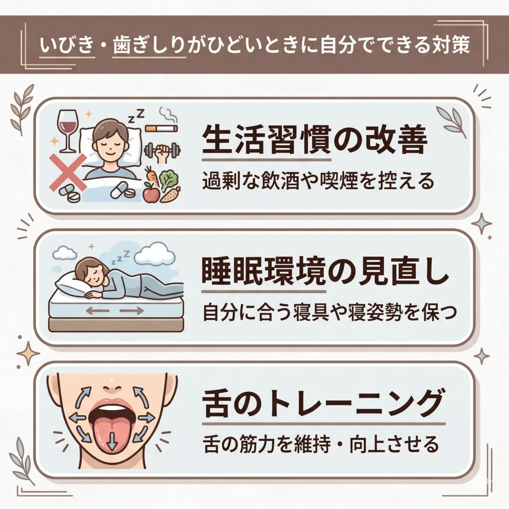 いびき・歯ぎしりがひどいときに自分でできる対策