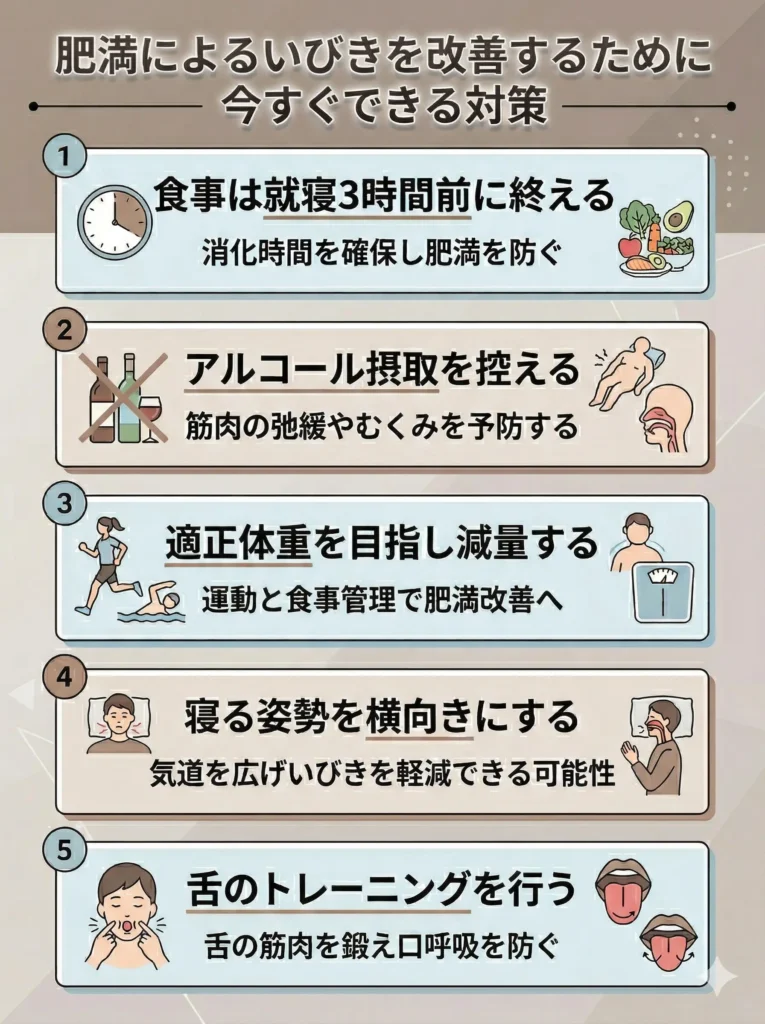 肥満によるいびきを改善するために今すぐできる対策
