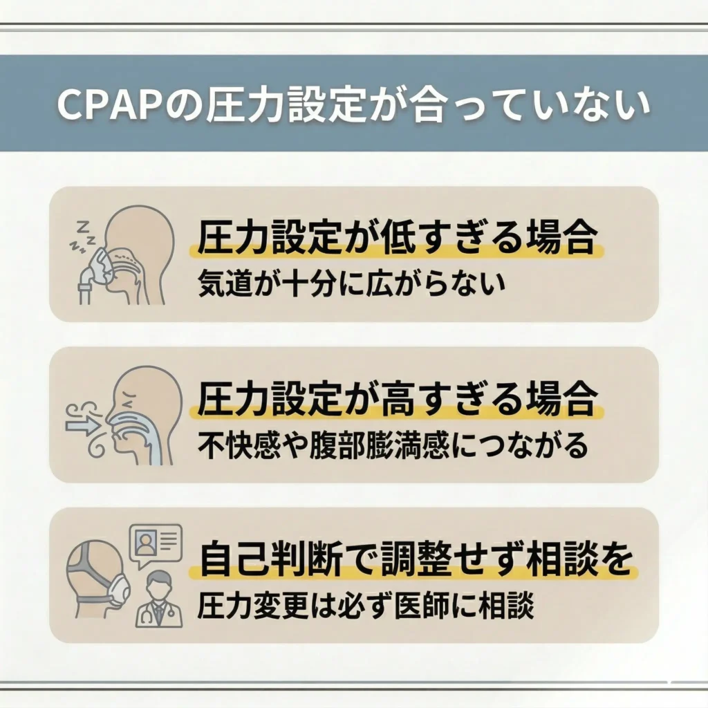 CPAPの圧力設定が合っていない