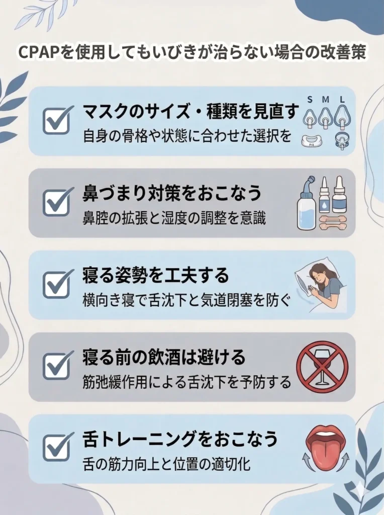 CPAPを使用してもいびきが治らない場合の改善策