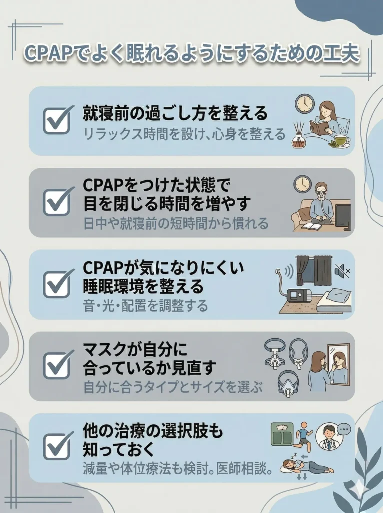 CPAPでよく眠れるようにするための工夫
