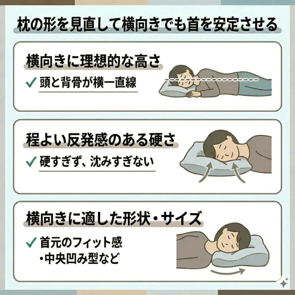 枕の形を見直して横向きでも首を安定させる
