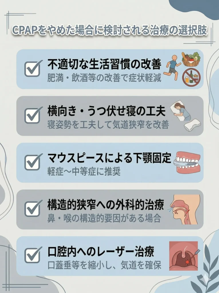 CPAPをやめた場合に検討される治療の選択肢