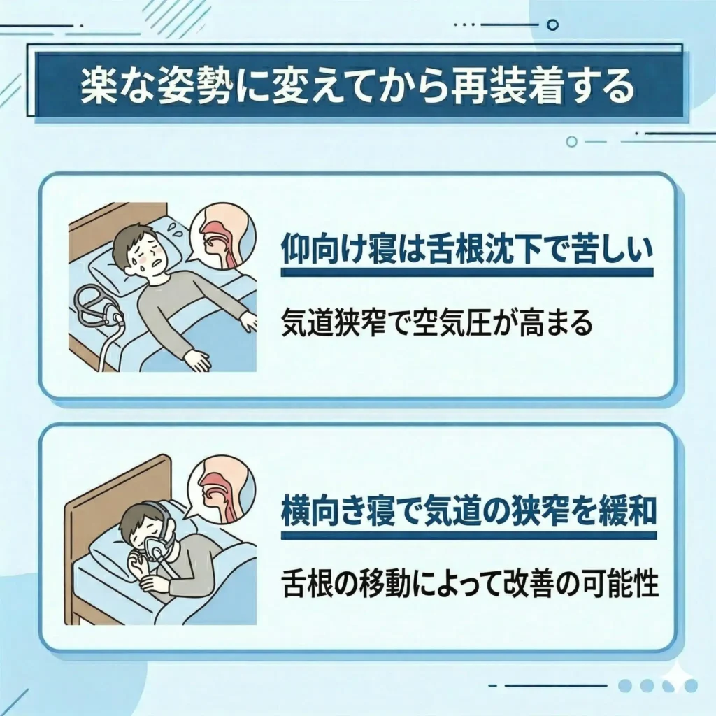 楽な姿勢に変えてから再装着する