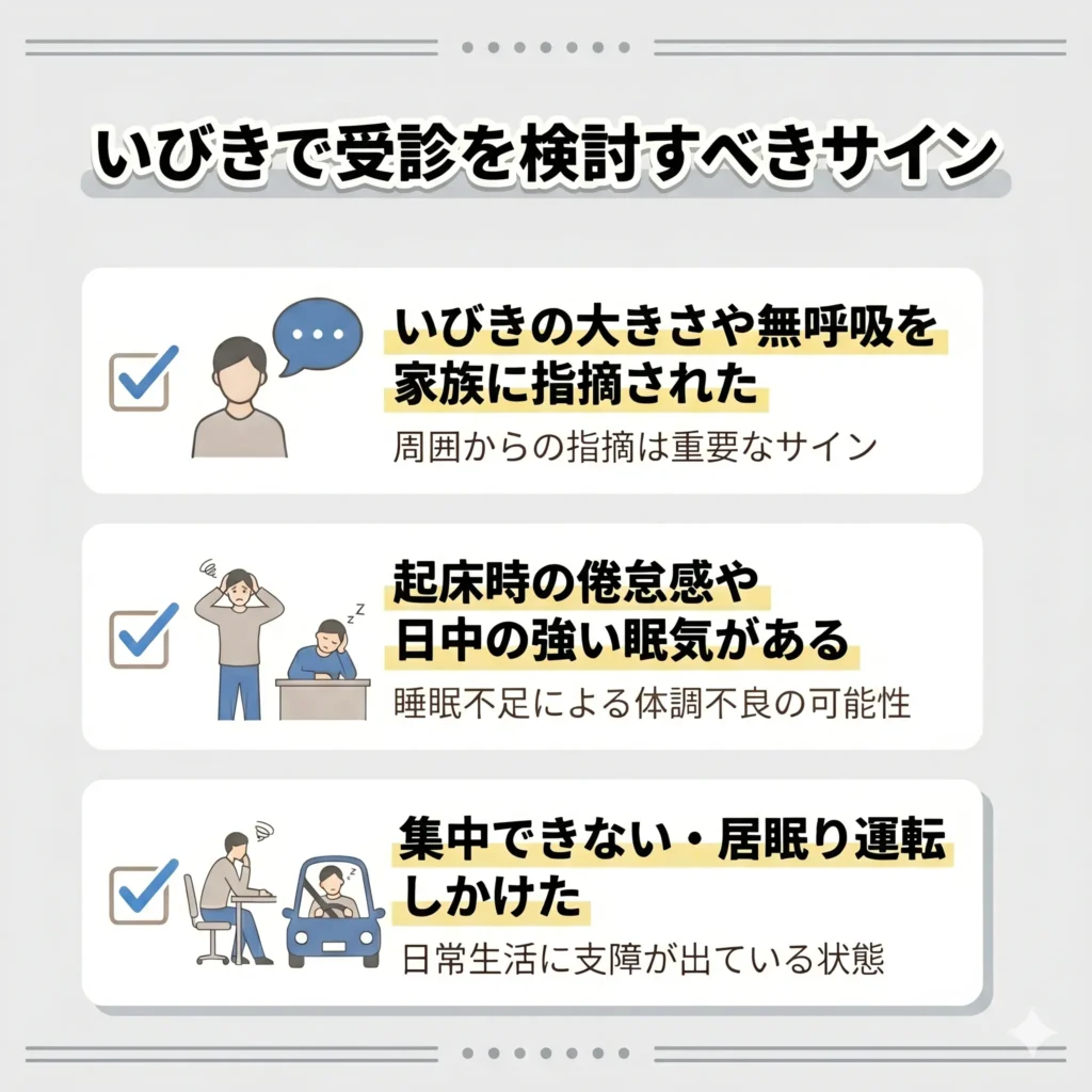 いびきで受診を検討すべきサイン