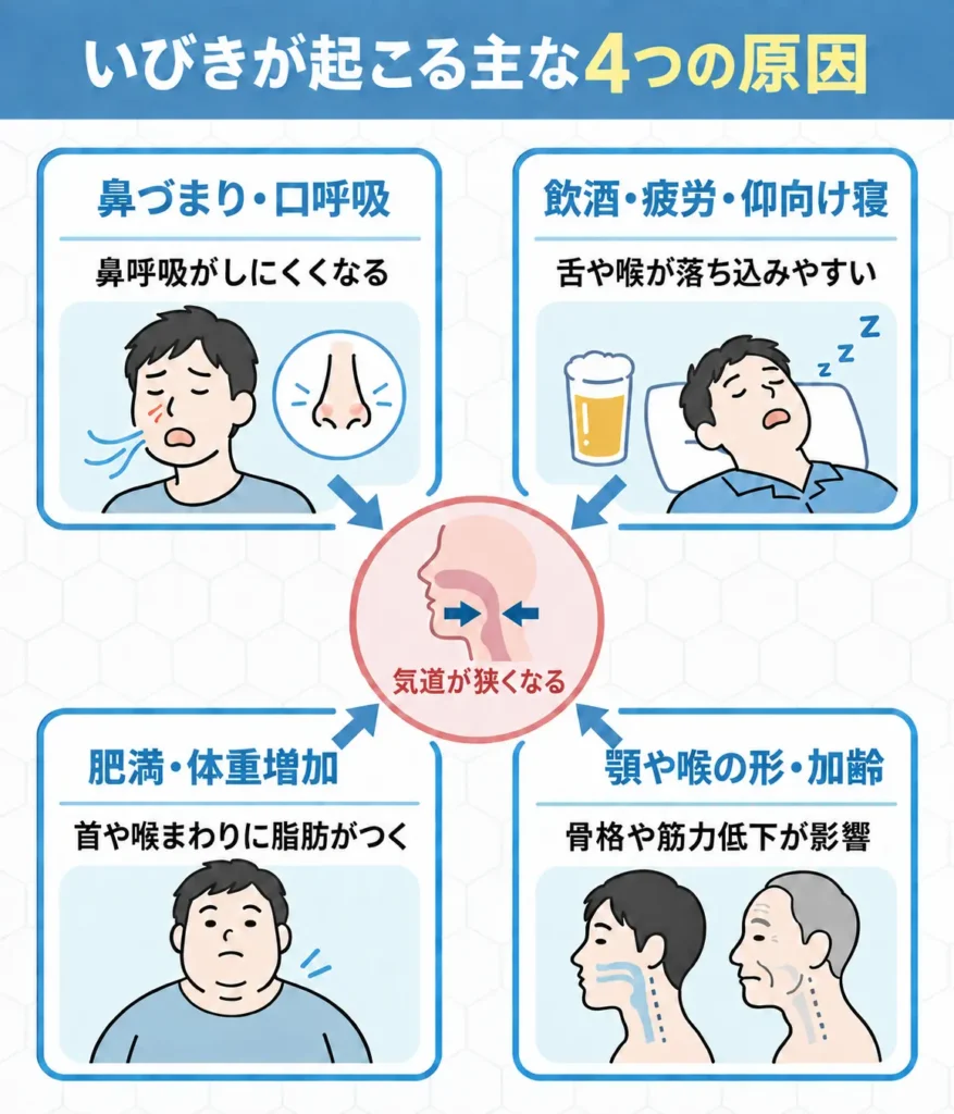 いびきが起こる主な原因