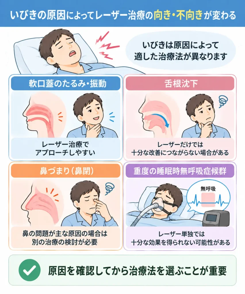 レーザー治療はすべてのいびきに効くわけではない