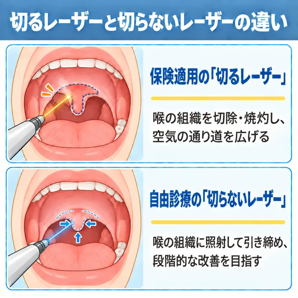 【比較】保険適用の「切るレーザー」vs 自由診療の「切らないレーザー」