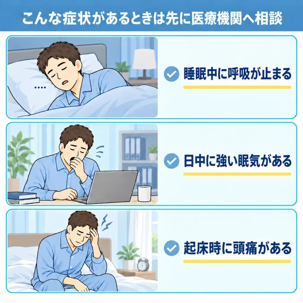 睡眠時無呼吸症候群が疑われる場合は先に睡眠検査を検討する