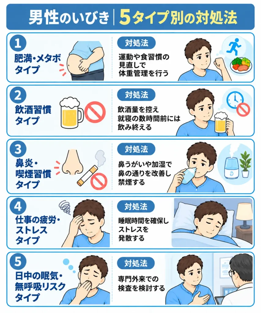 【タイプ別】男性のいびきの対処法